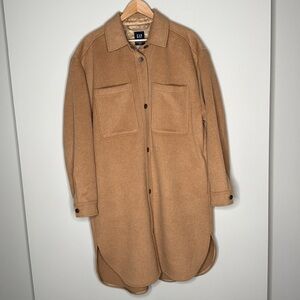 GAP Recycled Wool Blend Jacket Shacket Button Front Womens Size XL Tall in Camel
